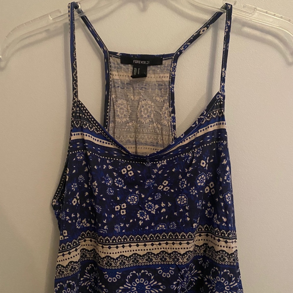Crop tank top, blue and cream forever 21